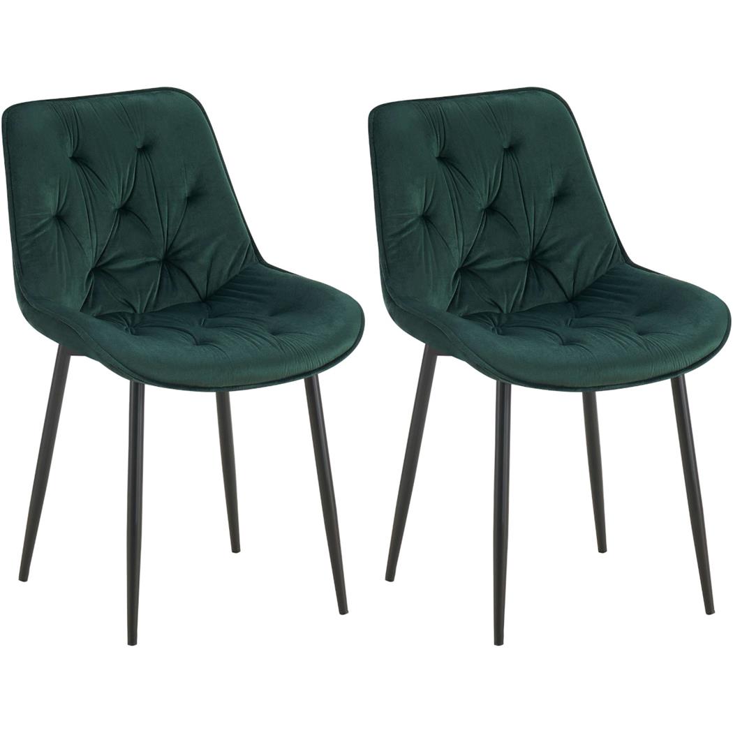 Lotto di 2 Sedie Ospiti GRACE, Confortevole, Design Moderno, Struttura in Metallo, Velluto Verde