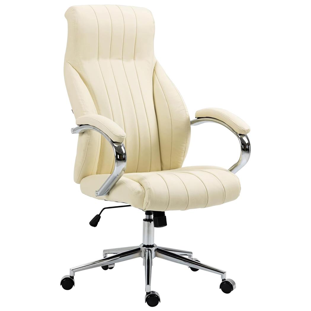 Poltrona Da Ufficio DANIA, Robusta ed Elegante, Struttura in Metallo, Vera Pelle, Crema