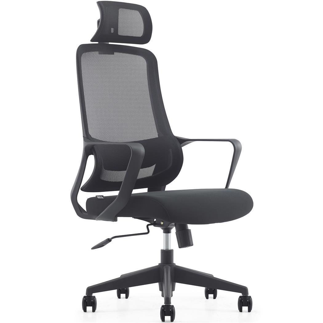 DEMO# Sedia Operativa LUNA, Ergonomica, Poggiatesta, Supporto Lombare, Rete e Tessuto, Nero