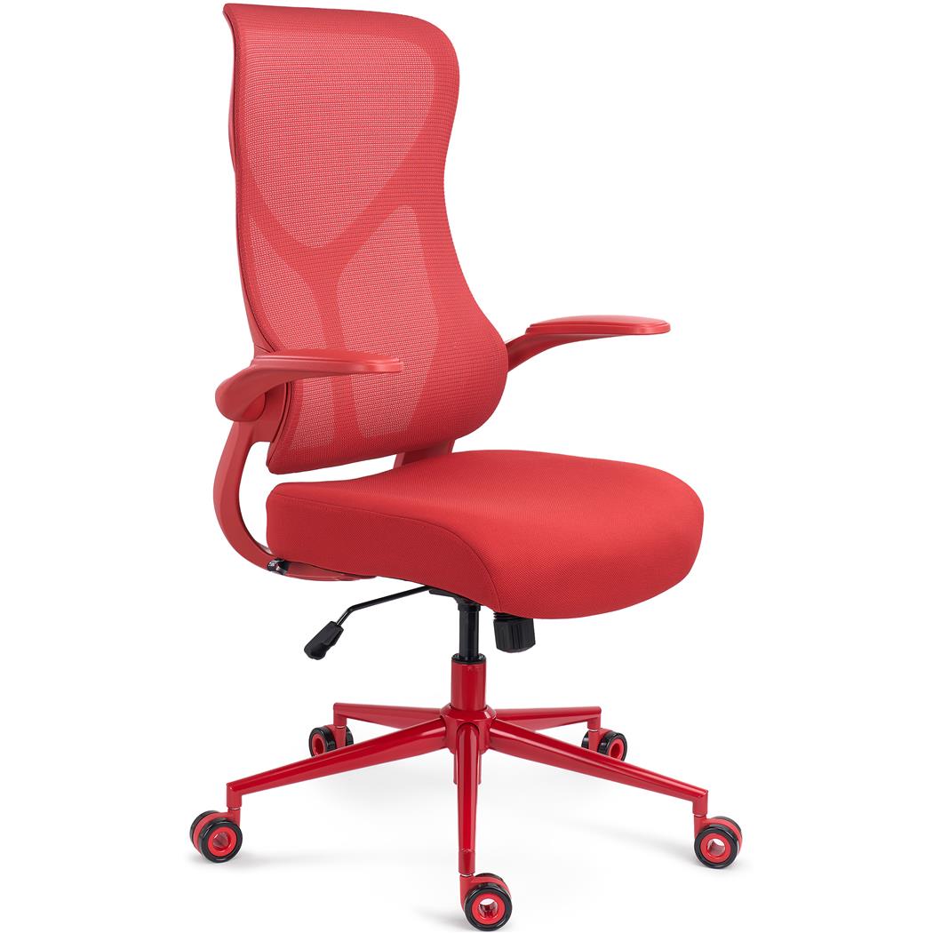 DEMO# Sedia Operativa DAFNE COLOR, Ergonomica, Braccioli Abbattibili, Rete e Tessuto, Rosso