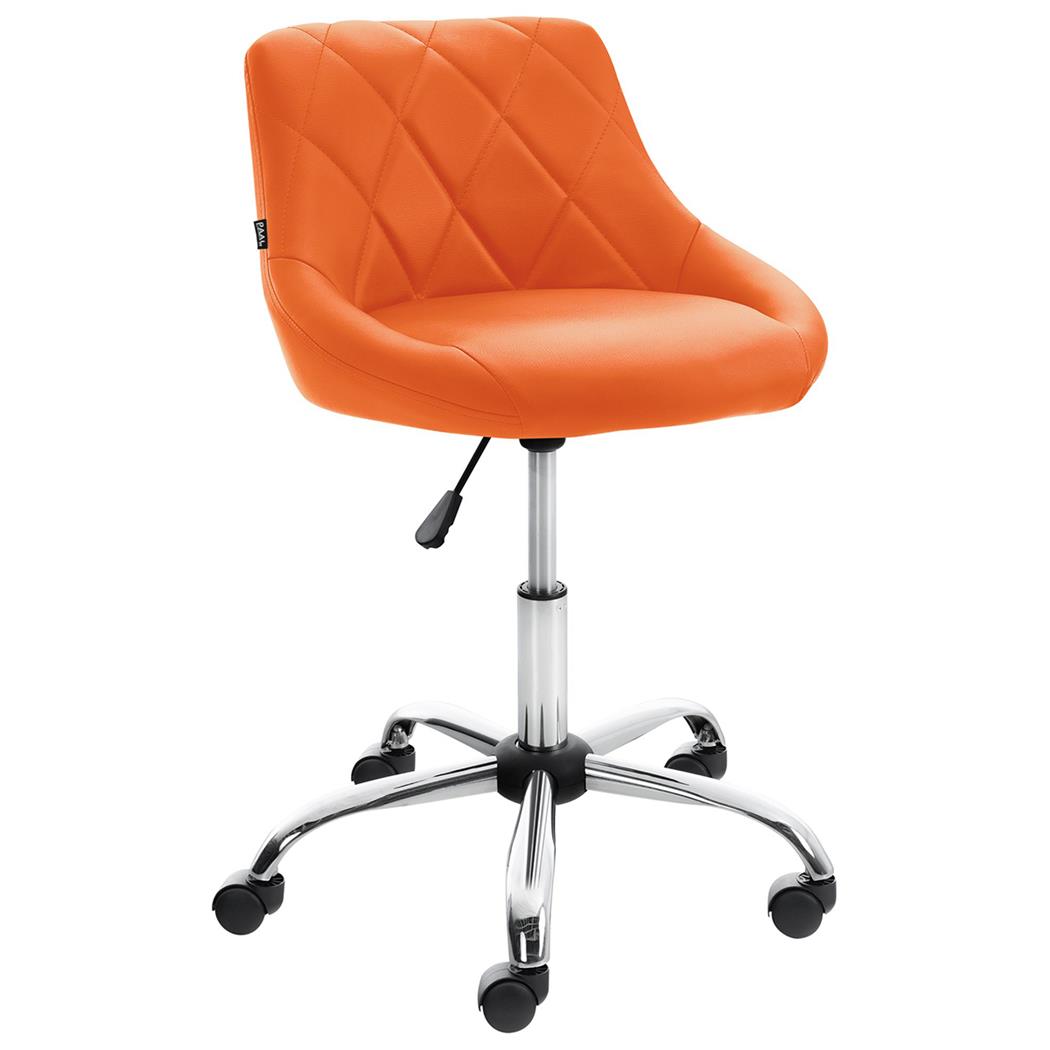 Sgabello da Ufficio DOVEN, Seduta Imbottita, Rivestimento in Pelle con Cuciture, Arancione