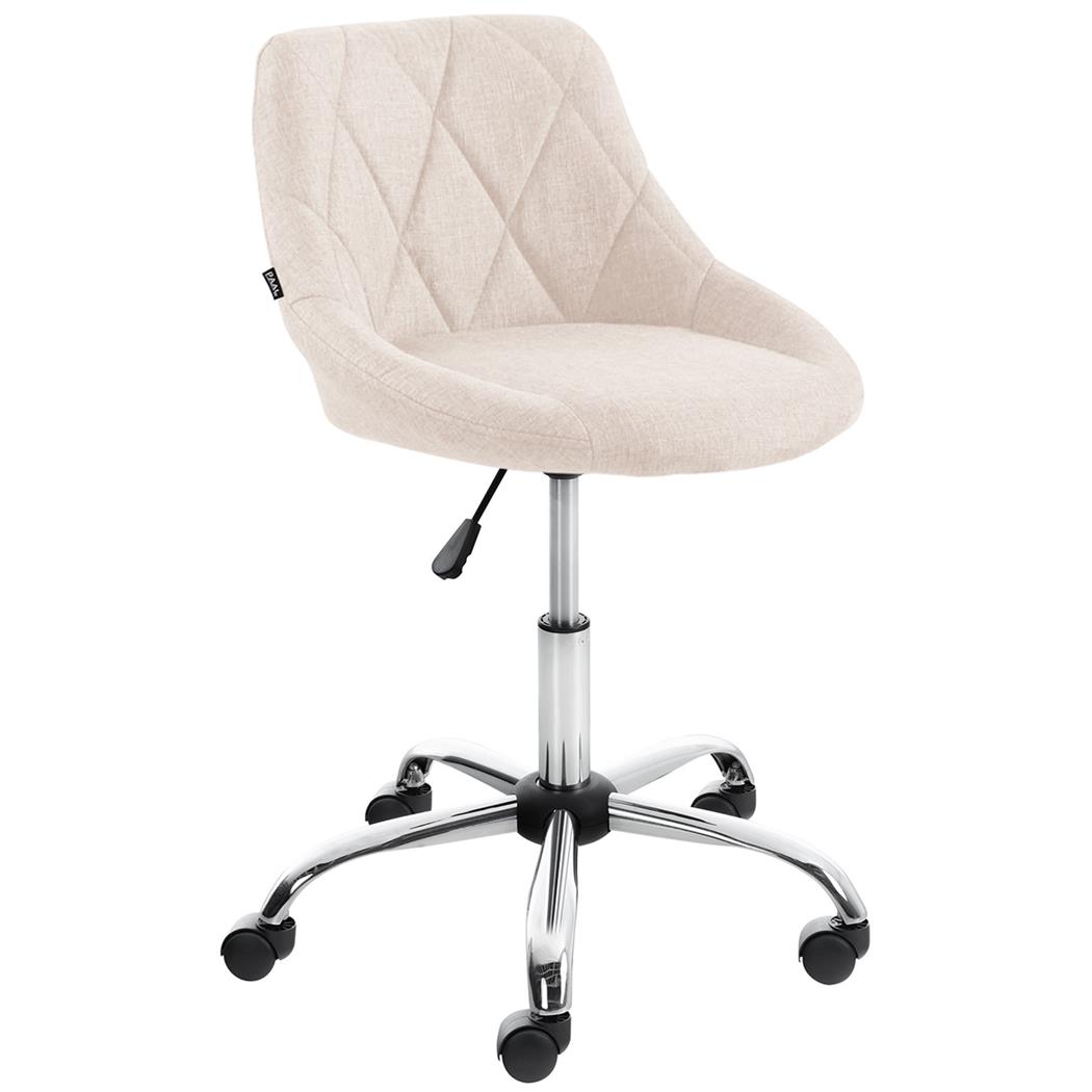 Sgabello da Ufficio DOVEN, Seduta Imbottita, Rivestimento in Tessuto con Cuciture, Crema