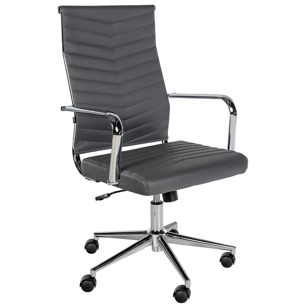 DEMO# Sedia da Ufficio KOBE, Elegante e Moderna, Struttura in Metallo, Pelle Grigia