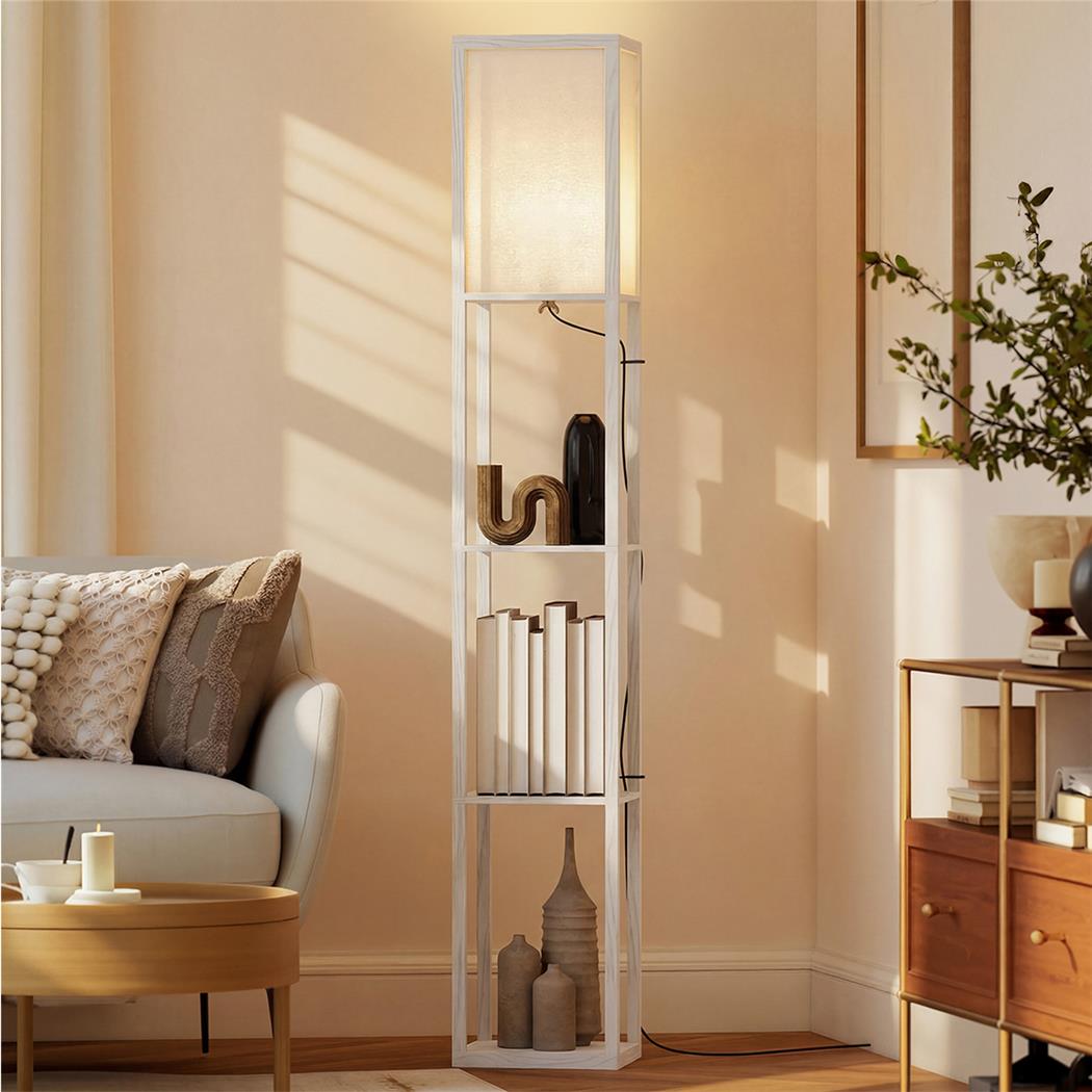 Lampada per Ufficio TALIA, con 3 Mensole Integrate, in Legno, colore Bianco