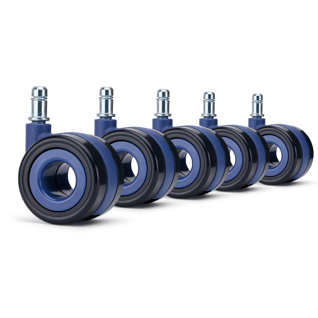 5x Ruote per Sedie da Ufficio AERO 11x60mm, Resistenti e Silenziose, Blu