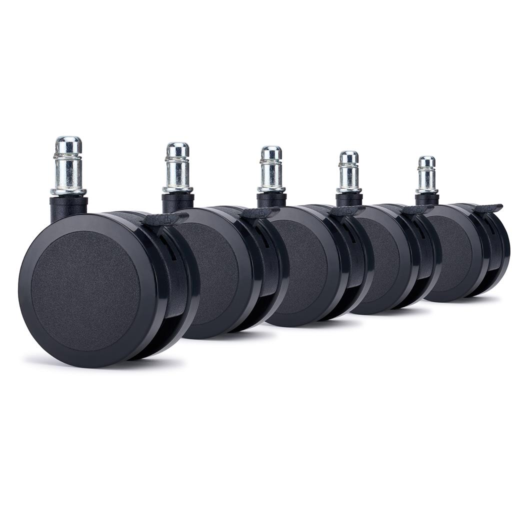 5x Ruote per Sedie da Ufficio BRAKE 11x60mm, Dotate di Freno, Nero