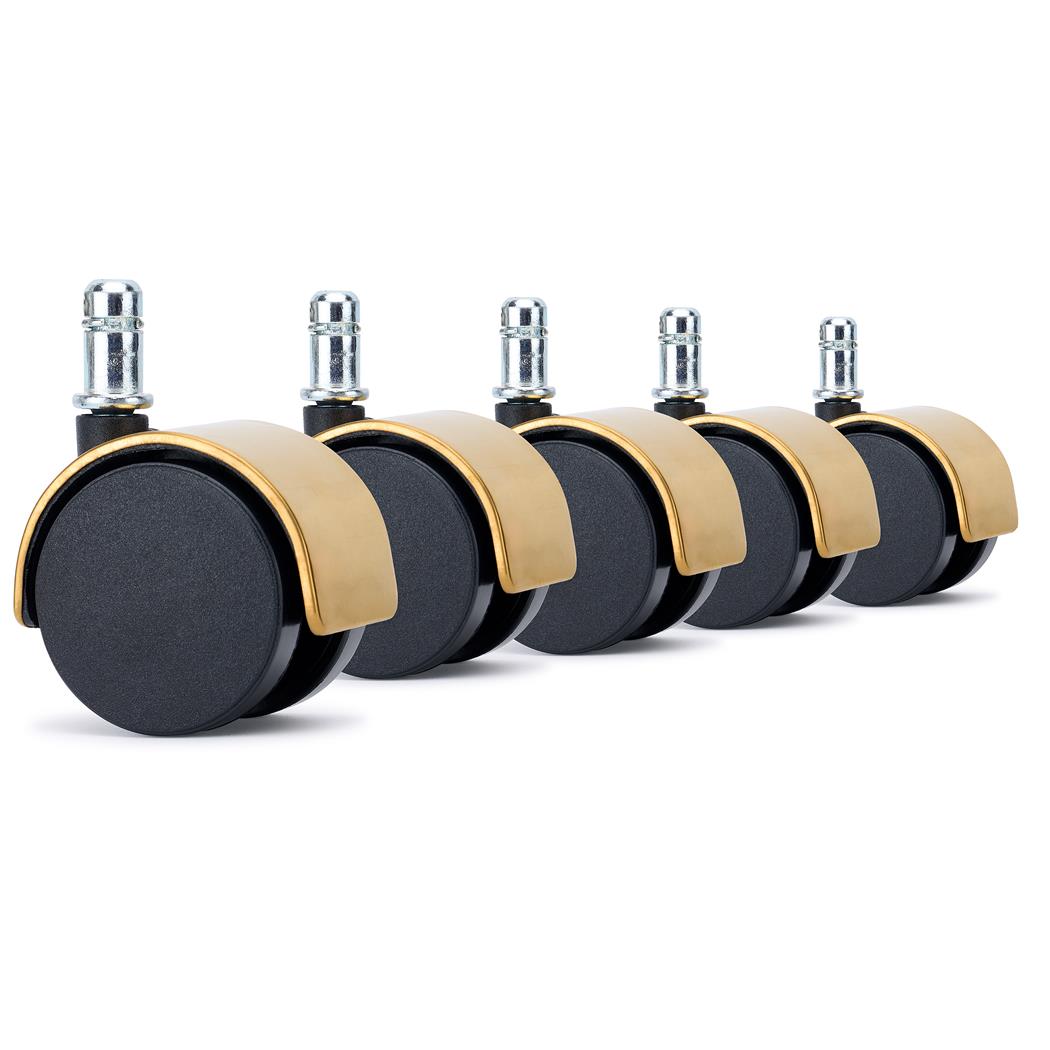 5x Ruote per Sedie da Ufficio COVER 11x50mm, Finitura Cromata, per Tappeti e Moquette, Oro
