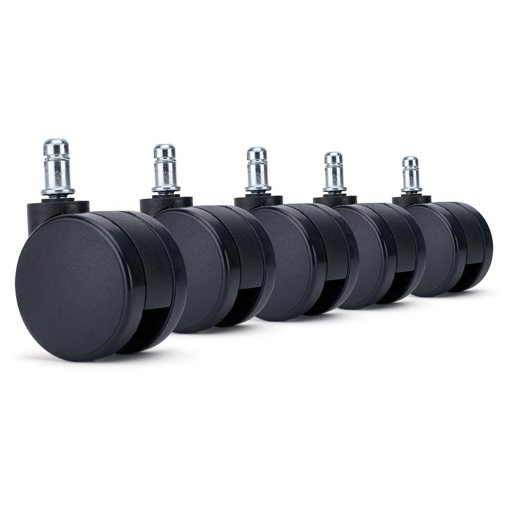 5x Ruote per Sedie da Ufficio VOLT 11x60mm, per Tappeti e Moquette, Nero