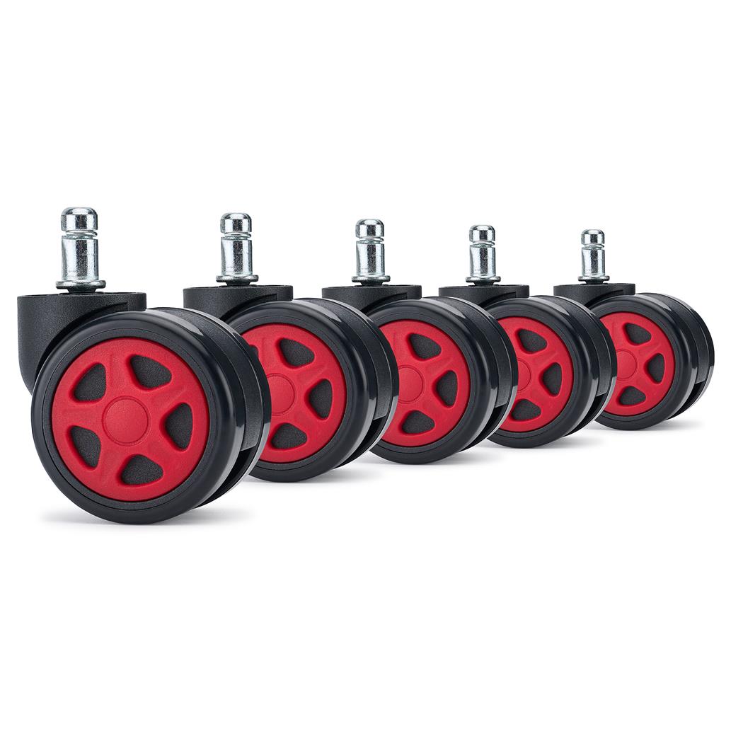 5x Ruote per Sedie da Ufficio SPEED 11x60mm, Design Sportivo, Rosso