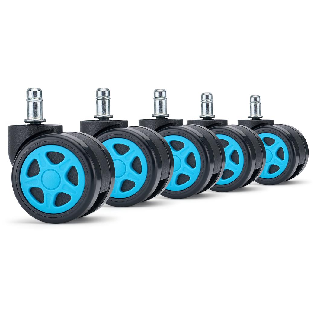 5x Ruote per Sedie da Ufficio SPEED 11x60mm, Design Sportivo, Azzurro