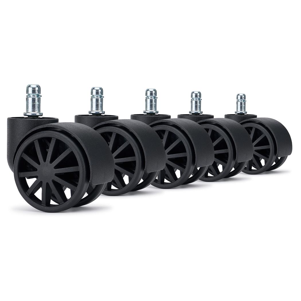5x Ruote per Sedie da Ufficio GROVE 11x60mm, Scorrimento Fluido, Nero