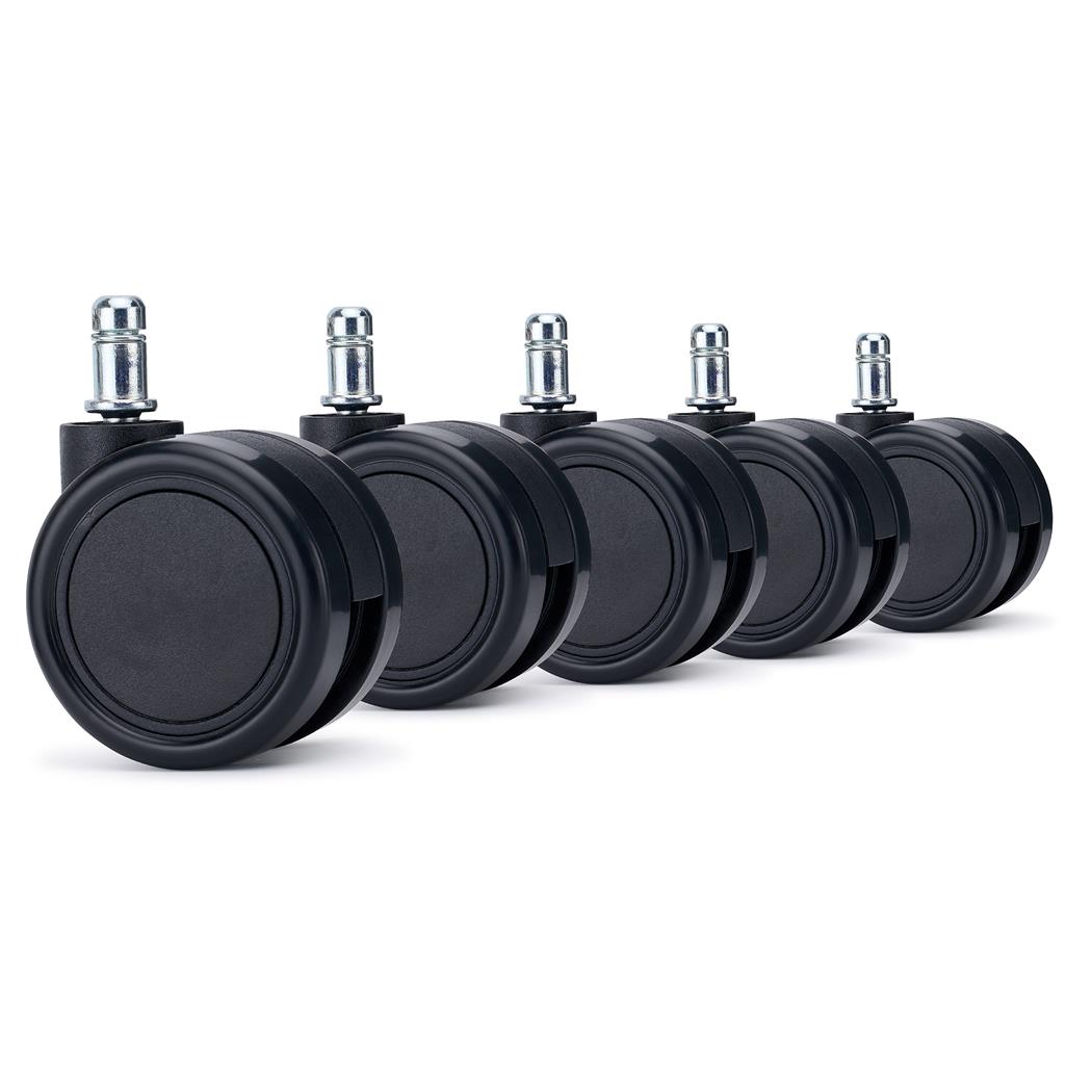 5x Ruote per Sedie da Ufficio MOON 11x60mm, Struttura compatta, Nero
