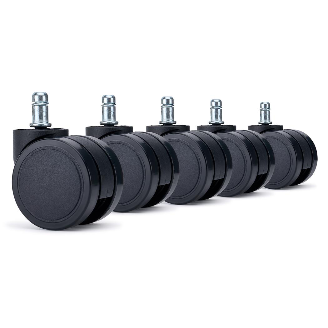 5x Ruote per Sedie da Ufficio SLIDE 11x50mm, in Gomma per Pavimenti, Nero