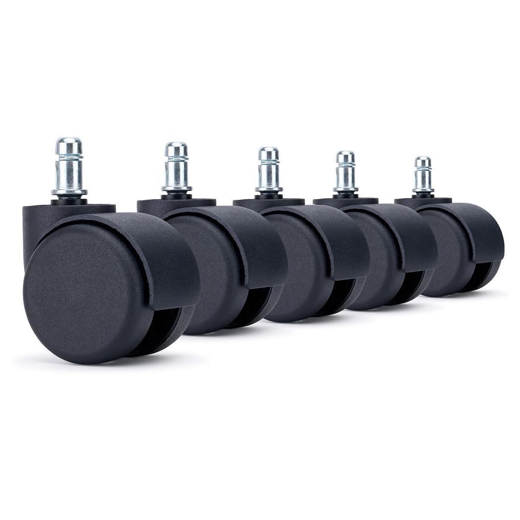5x Ruote per Sedie da Ufficio TURN 11x50mm, Portata XXL, Nero
