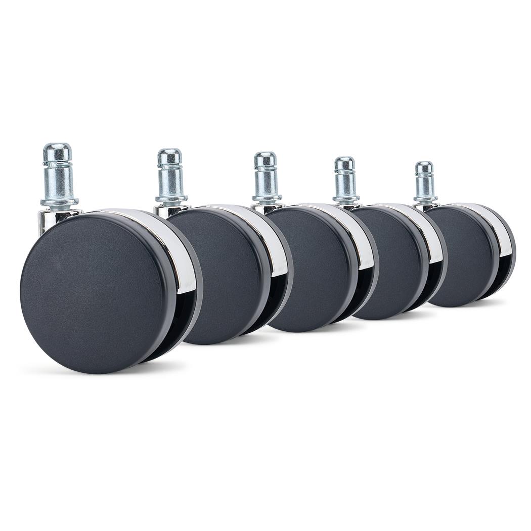 5x Ruote per Sedie da Ufficio LYRA 11x60mm, Dettaglio Cromato, Nero