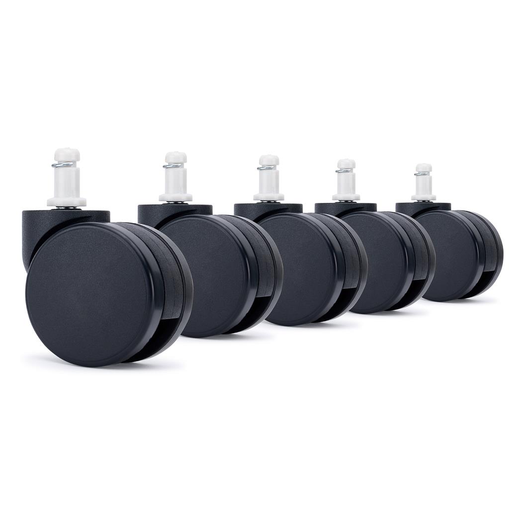5x Ruote per Sedie da Ufficio SILENT 11x50mm, Perno in Nylon, Nero
