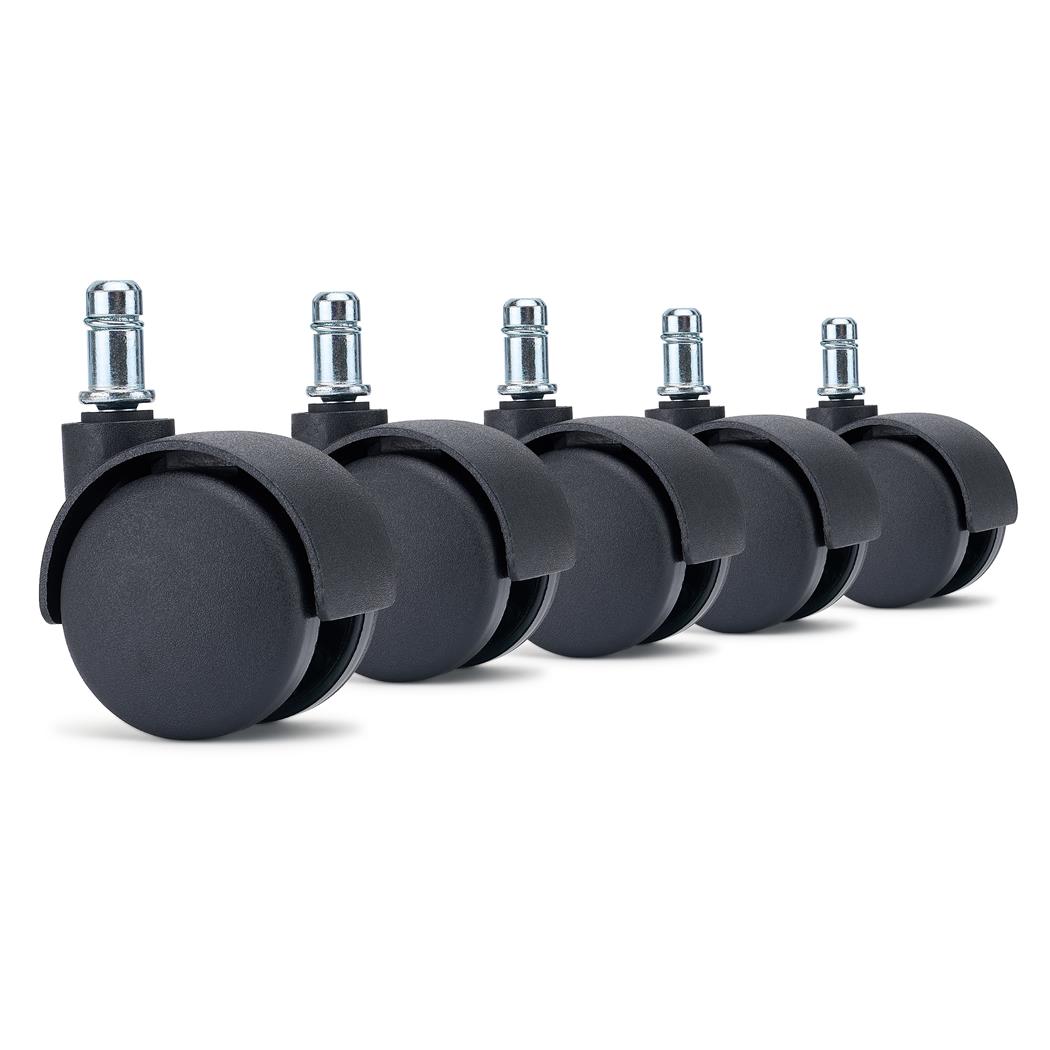 5x Ruote per Sedie da Ufficio GEAR 11x50mm, con Freno di Sicurezza, Nero