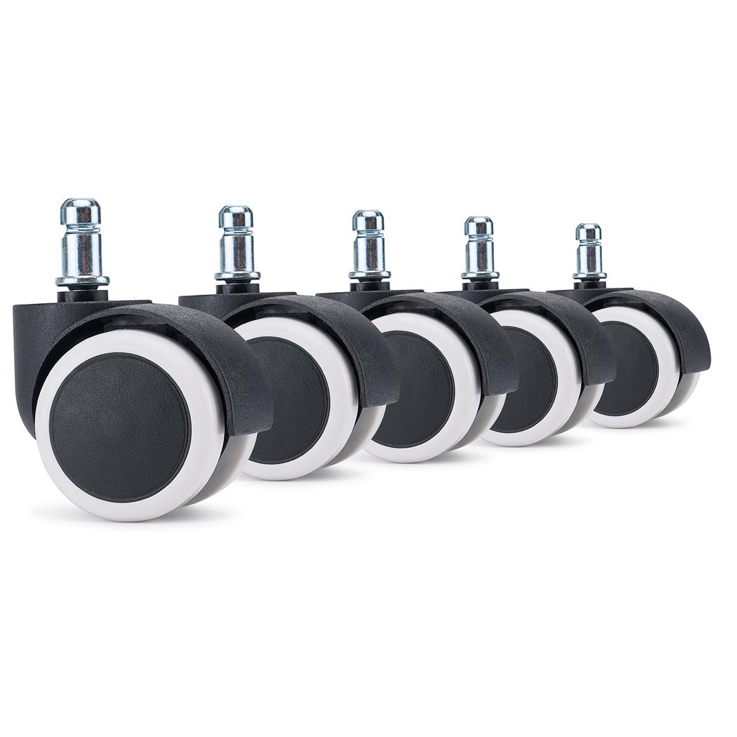 5x Ruote per Sedie da Ufficio ROLL 11x50mm, Freno di Sicurezza Integrato, Bianco