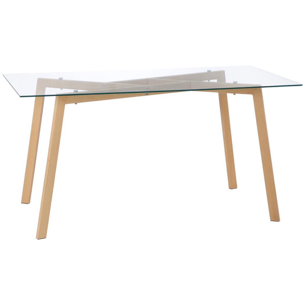 Tavolo per Sala Riunioni PRISTINA, 150x75x76 cm, Vetro Temperato e Struttura Colore Rovere