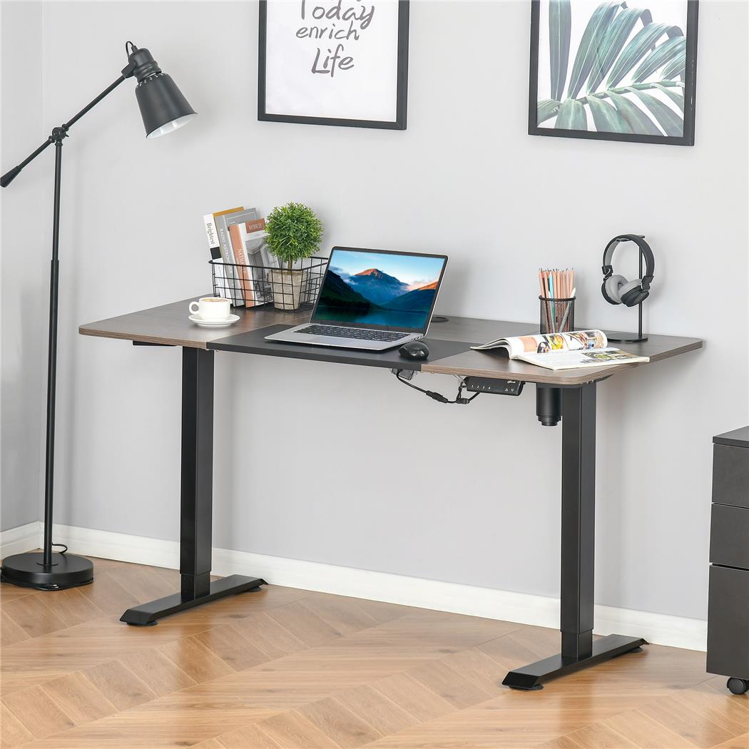Scrivania per PC NAIKO, 140x70cm, Regolabile in Altezza, Telaio in Acciaio, Colore Teak e Nero