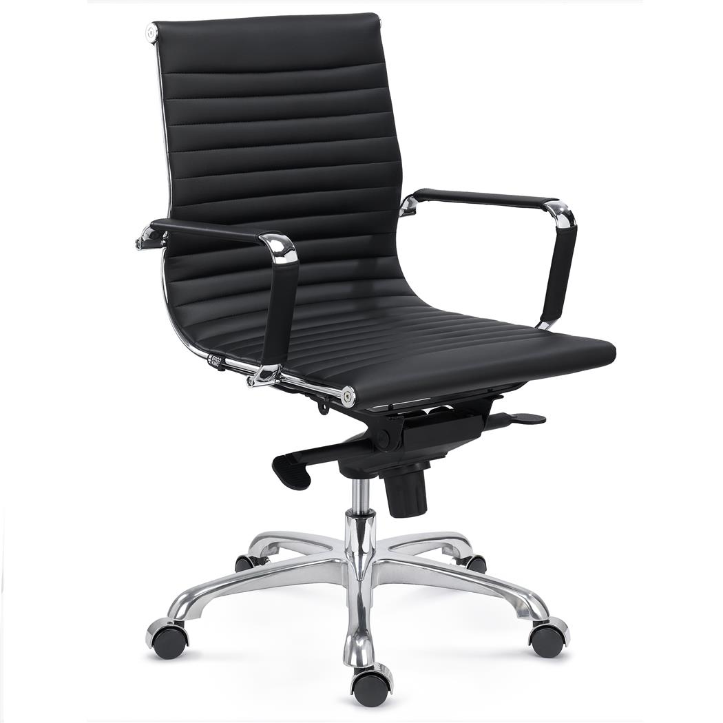Sedia da Ufficio DORIS, Schienale basso, Struttura in Metallo, Pelle, Nero