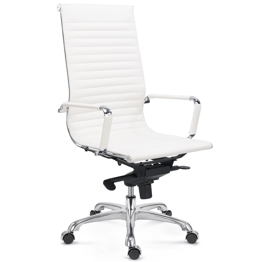 DEMO# Sedia da Ufficio DORIS, Elegante e Confortevole, Struttura in Metallo, Vera Pelle, Bianco