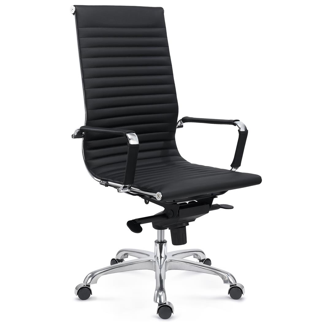 DEMO# Sedia da Ufficio DORIS, Elegante e Confortevole, Struttura in Metallo, Vera Pelle, Nero