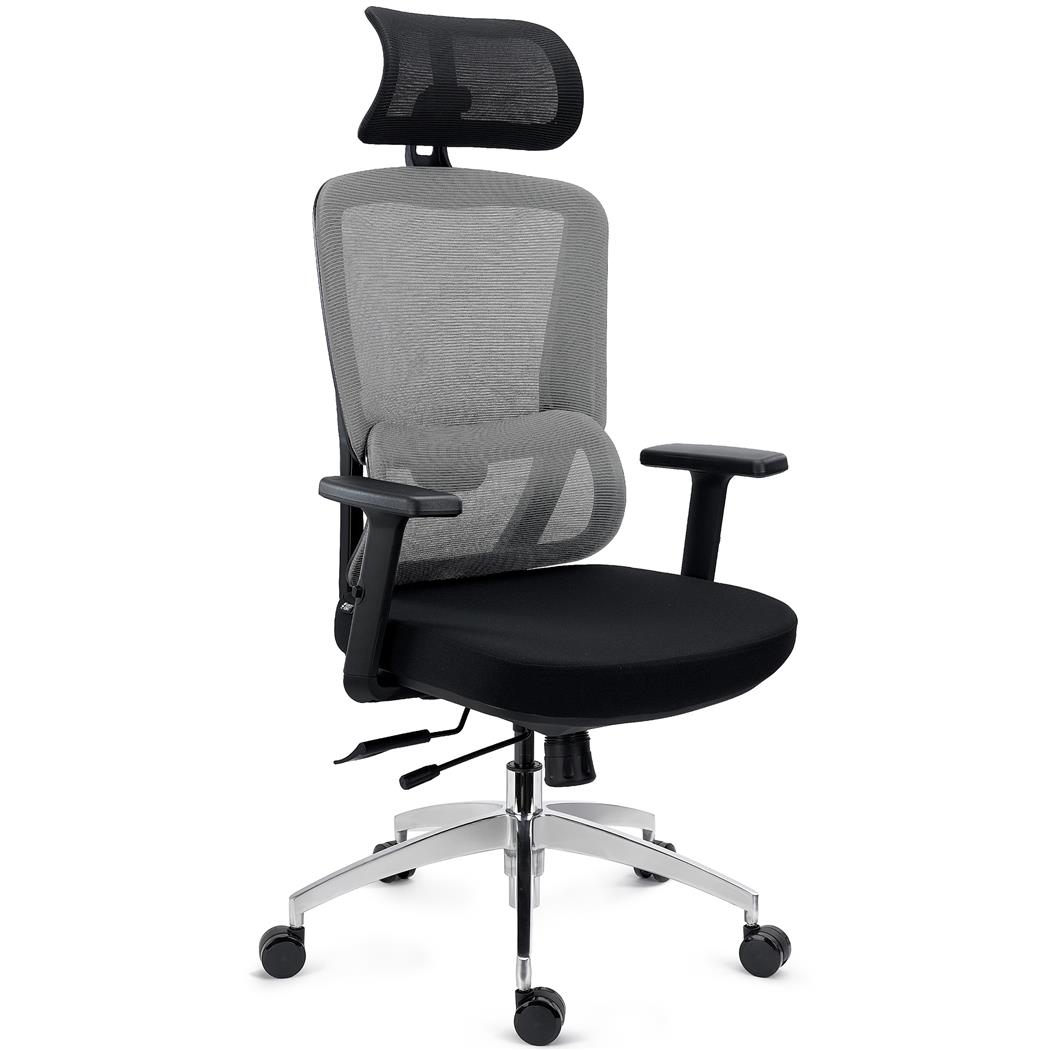 DEMO# Sedia Ergonomica SUPRA MAX, Regolazioni Avanzate, Poggiatesta, Rete Traspirante e Tessuto, Grigio