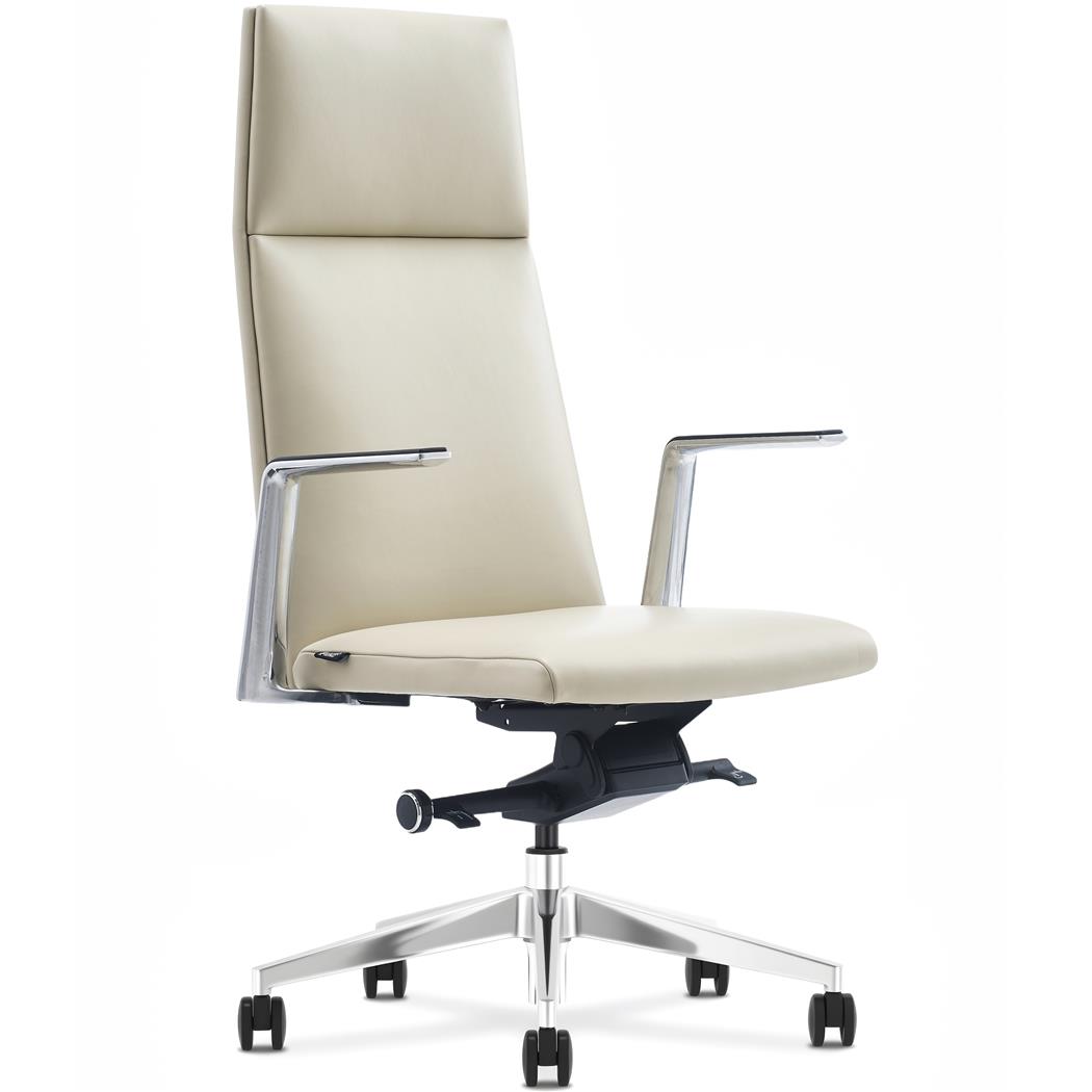 Poltrona per Ufficio TORINO, Braccioli e Base in Alluminio, Design e Qualità Eccellenti, Vera Pelle, Crema
