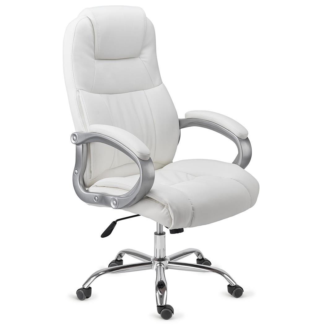 Poltrona da ufficio BOSTON, Imbottitura spessa, Extra Resistente - fino a 150kg, Telaio in acciaio, in Bianco