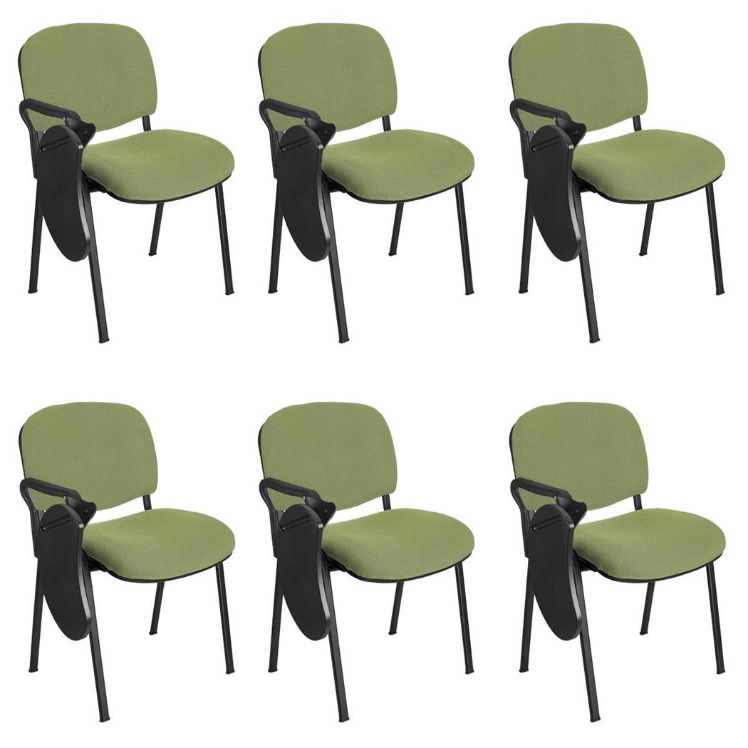 Lotto di 6 Sedie Conferenze MOBY con SCRITTOIO ribaltabile, Prezzo imbattibile, colore Verde con gambe Nere