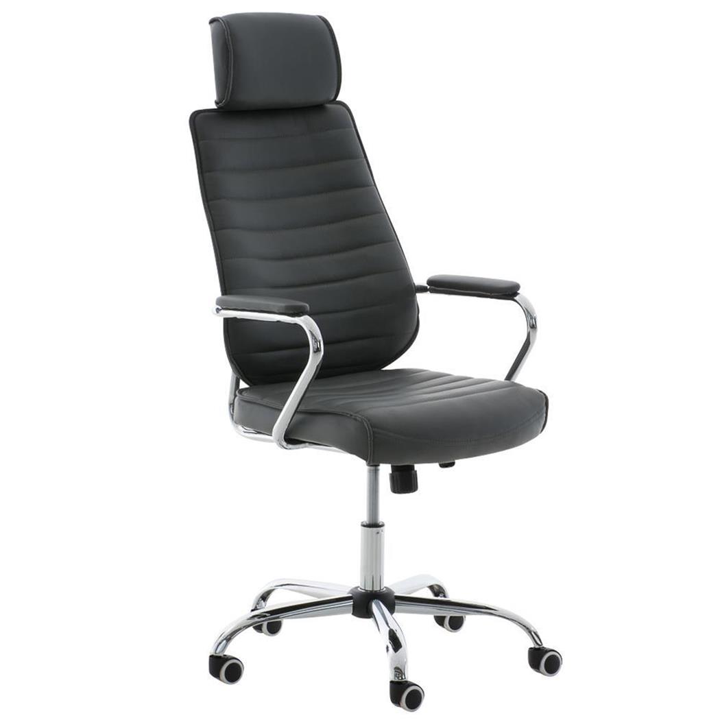 Poltrona Executive modello RENO, telaio in metallo, ampio schienale, rivestimento in Pelle color Grigio
