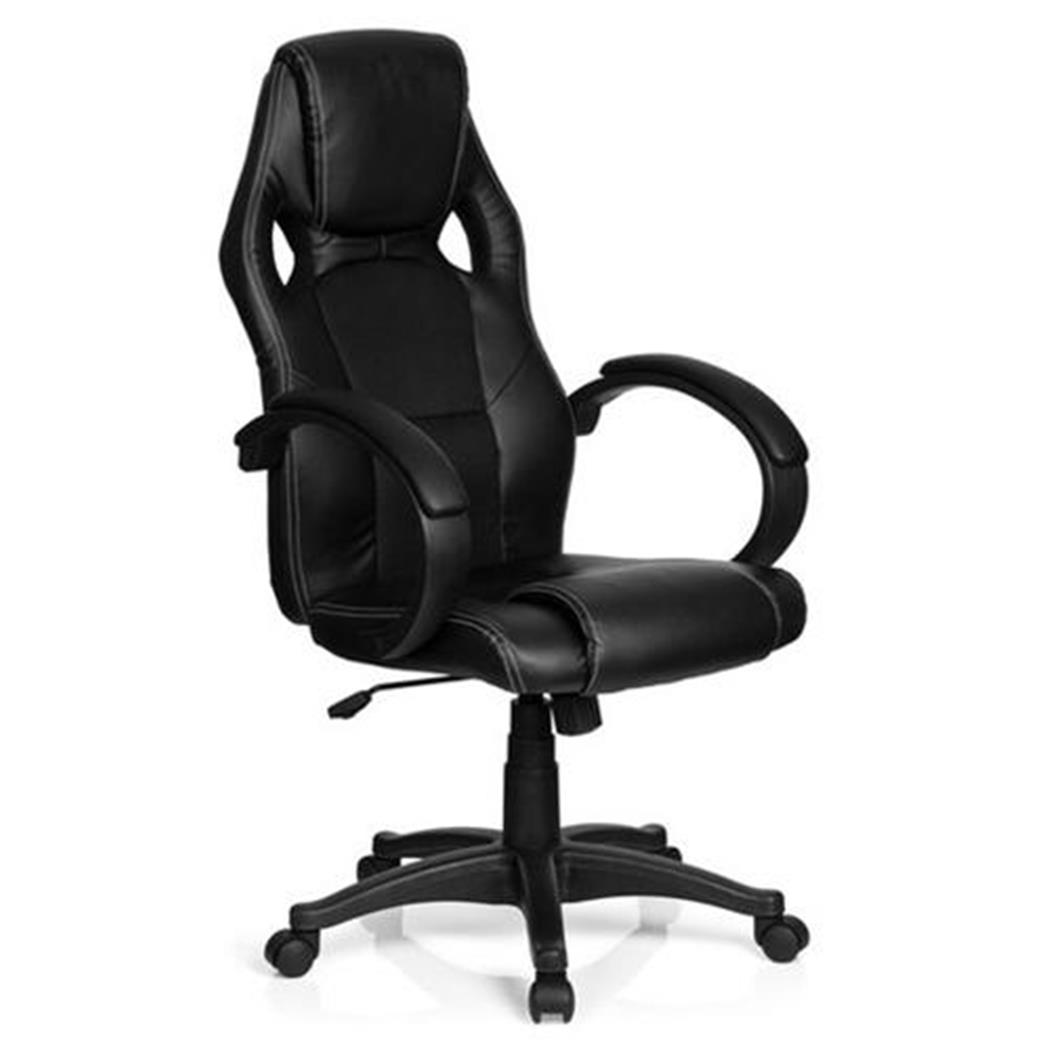 Sedia per ufficio RACER GAMING, Con Cuciture, Pelle e Tessuto, Nero