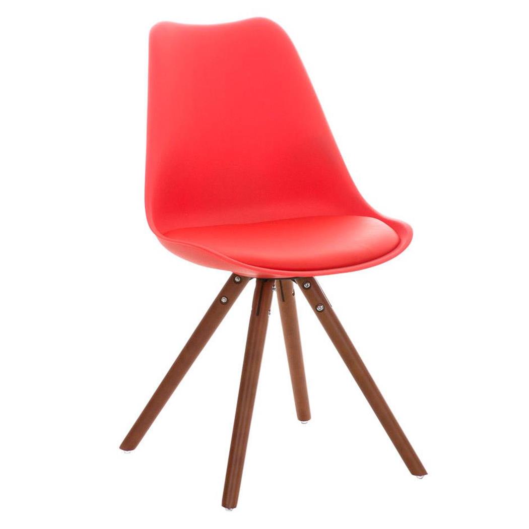 Sedia di Design per Ospiti ALMA NOCE, Struttura In Noce, Pelle Rossa
