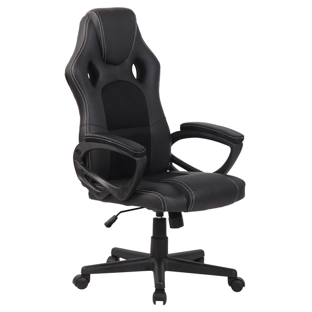 Sedia Gaming MONTMELO, Design sportivo, Pelle e Tessuto, Nero
