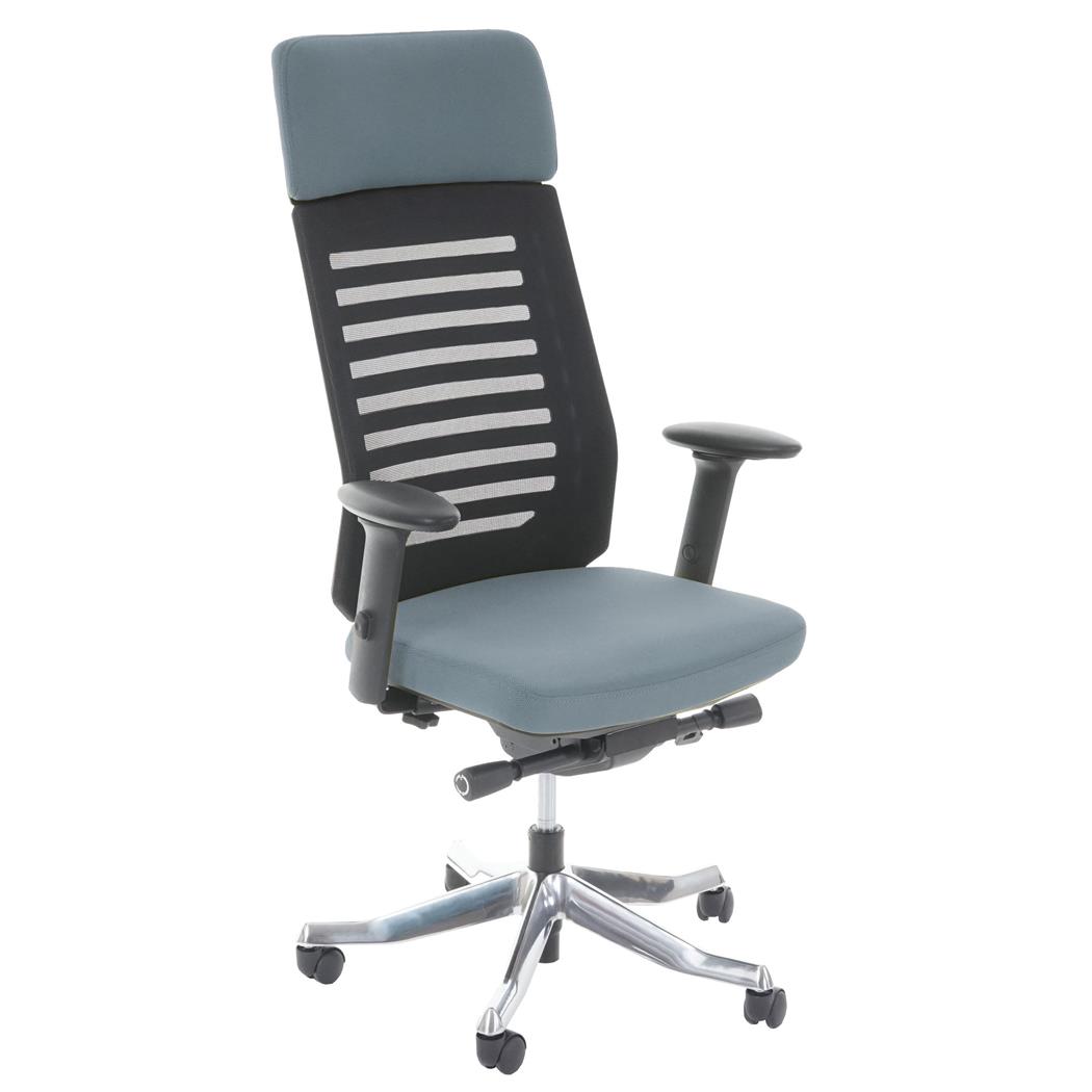 Sedia da Ufficio LIENA PRO, Grande Schienale Ergonomico, Base in Alluminio, in Tessuto e Rete, colore Grigio