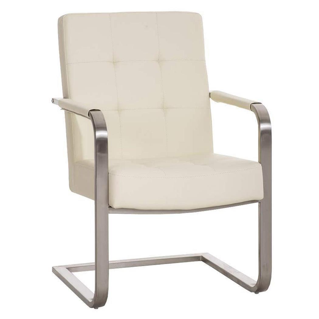 Sedia da Attesa / Riunioni MORGAN IN PELLE, Struttura in acciaio inox, Spessa imbottitura, color Crema