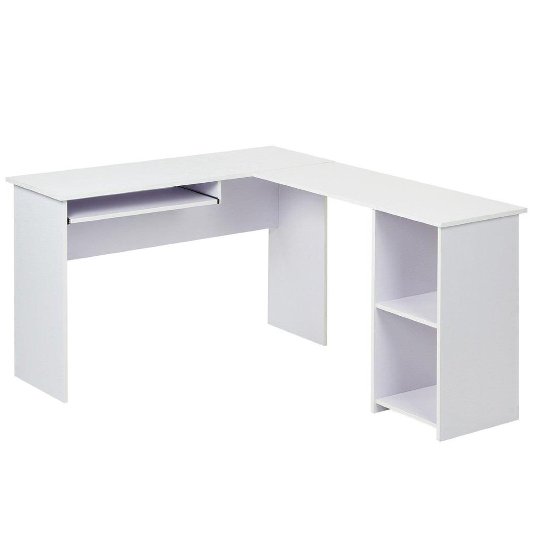 Scrivania per computer OLIMPIA, Ampio ripiano di lavoro, Ripiano tastiera e scomparti, in Legno colore Bianco