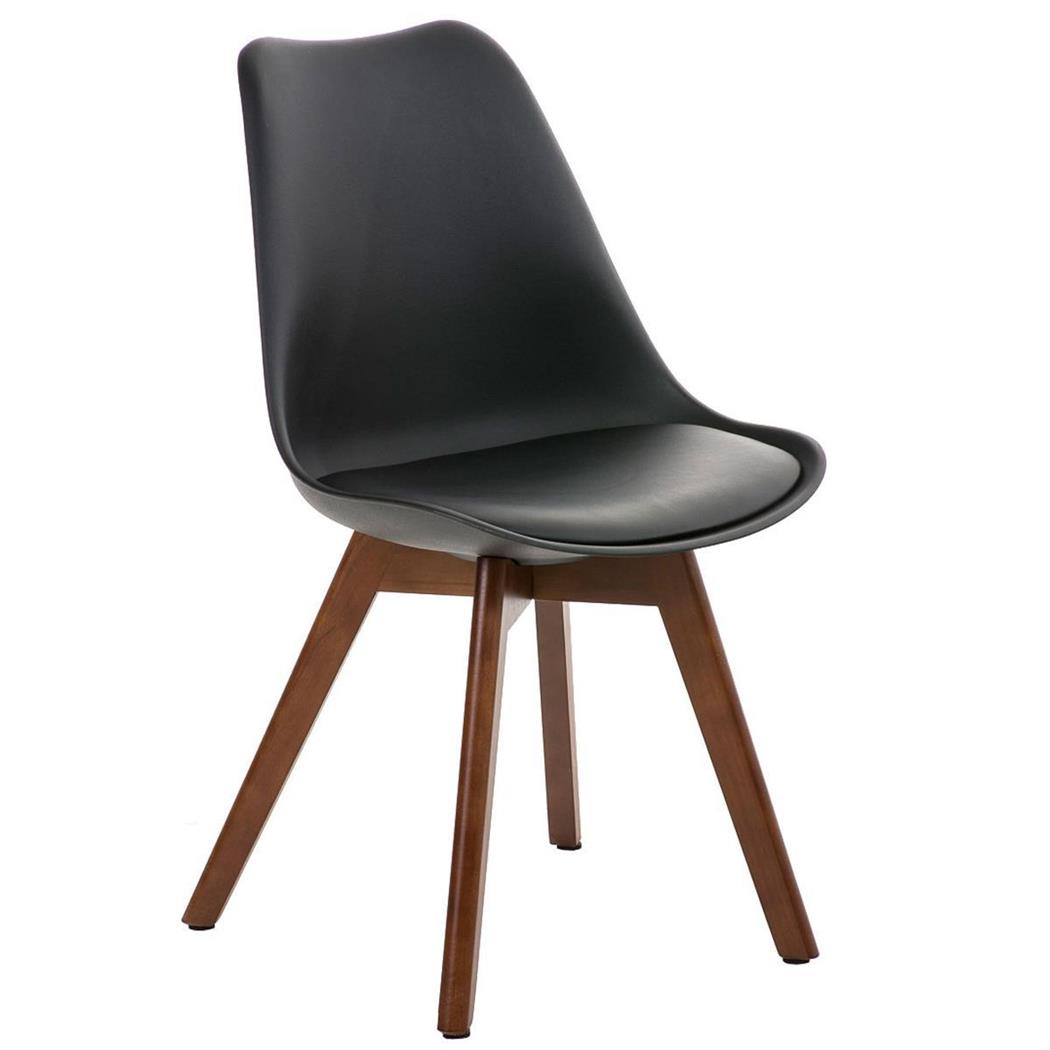 Sedia Attesa BORNEO, Stile Nordico, in Legno Noce, Sedile Pelle Nera