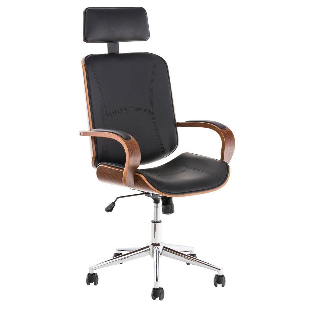 Sedia da ufficio JUTTA, Imbottita, Elegante, in Legno e Pelle Nera