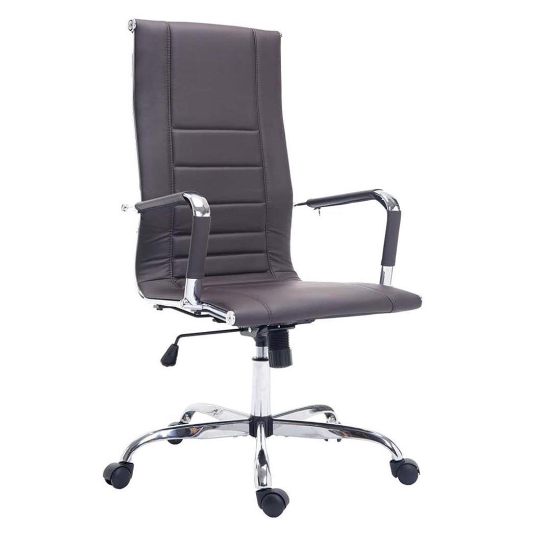 Sedia per ufficio KOLA, Design elegante, Struttura in metallo, Rivestimento in Pelle colore Caffè
