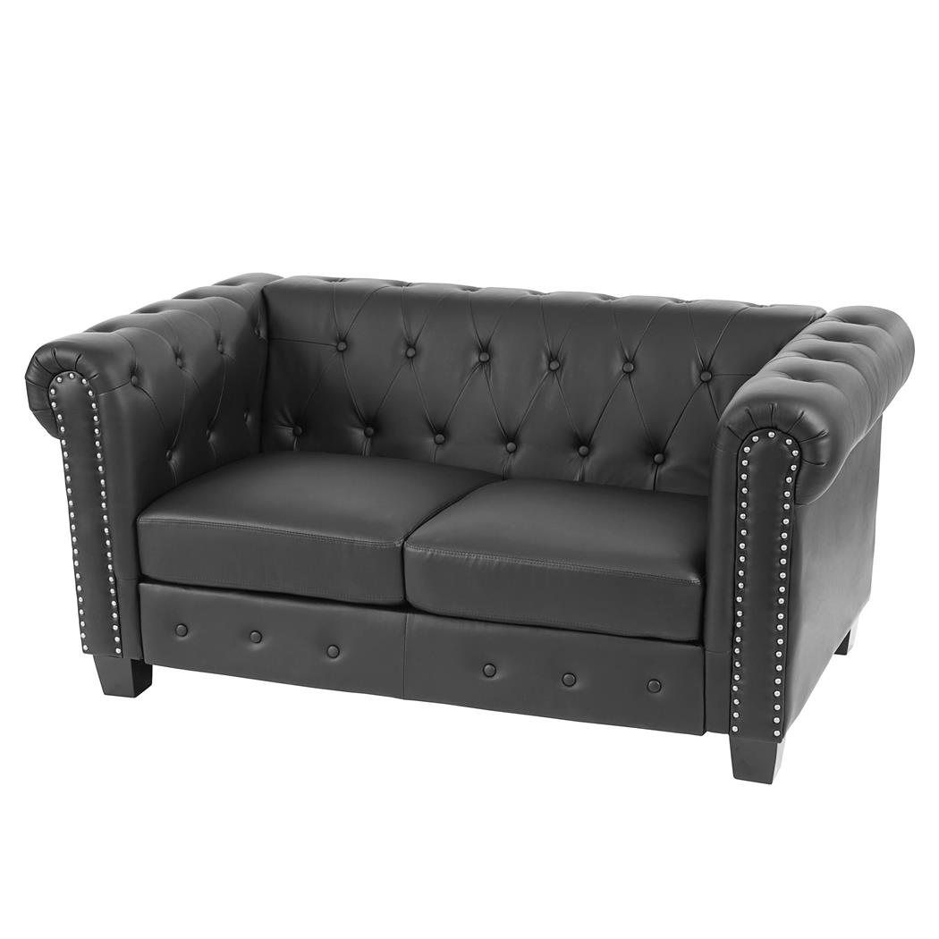 Divano a 2 Posti CHESTER, in Pelle, Gambe Quadrate, colore Nero