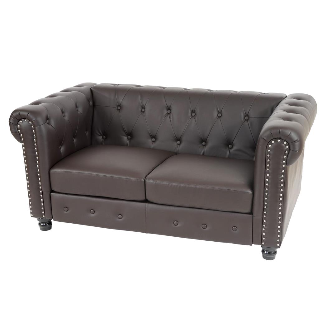 Divano a 2 Posti CHESTER, Elegante, Pelle, Gambe Tornite, in Marrone