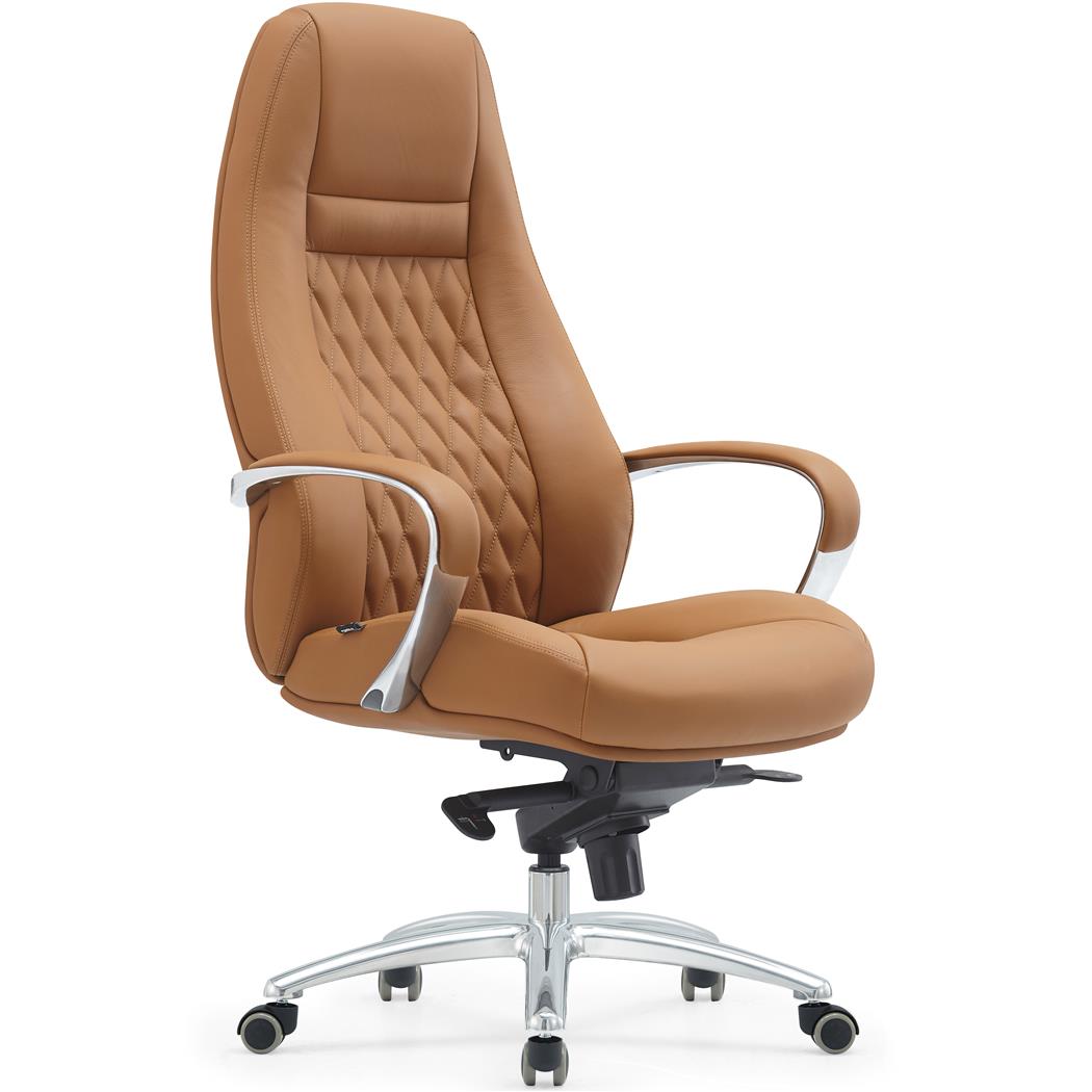 Poltrona ergonomica TINDAYA, Design esclusivo, Rivestimento in Vera pelle, colore Marrone chiaro