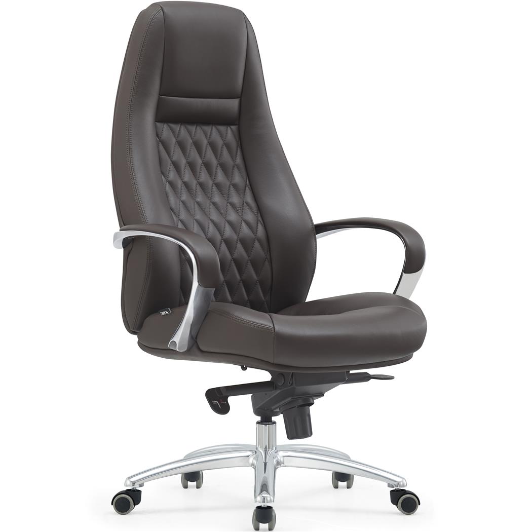 Poltrona ergonomica TINDAYA, Design esclusivo, Rivestimento in Vera pelle, colore Marrone scuro