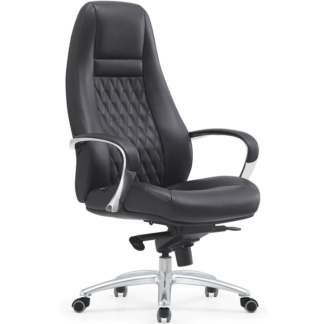 Poltrona ergonomica TINDAYA, Design esclusivo, Rivestimento in Vera pelle, colore Nero