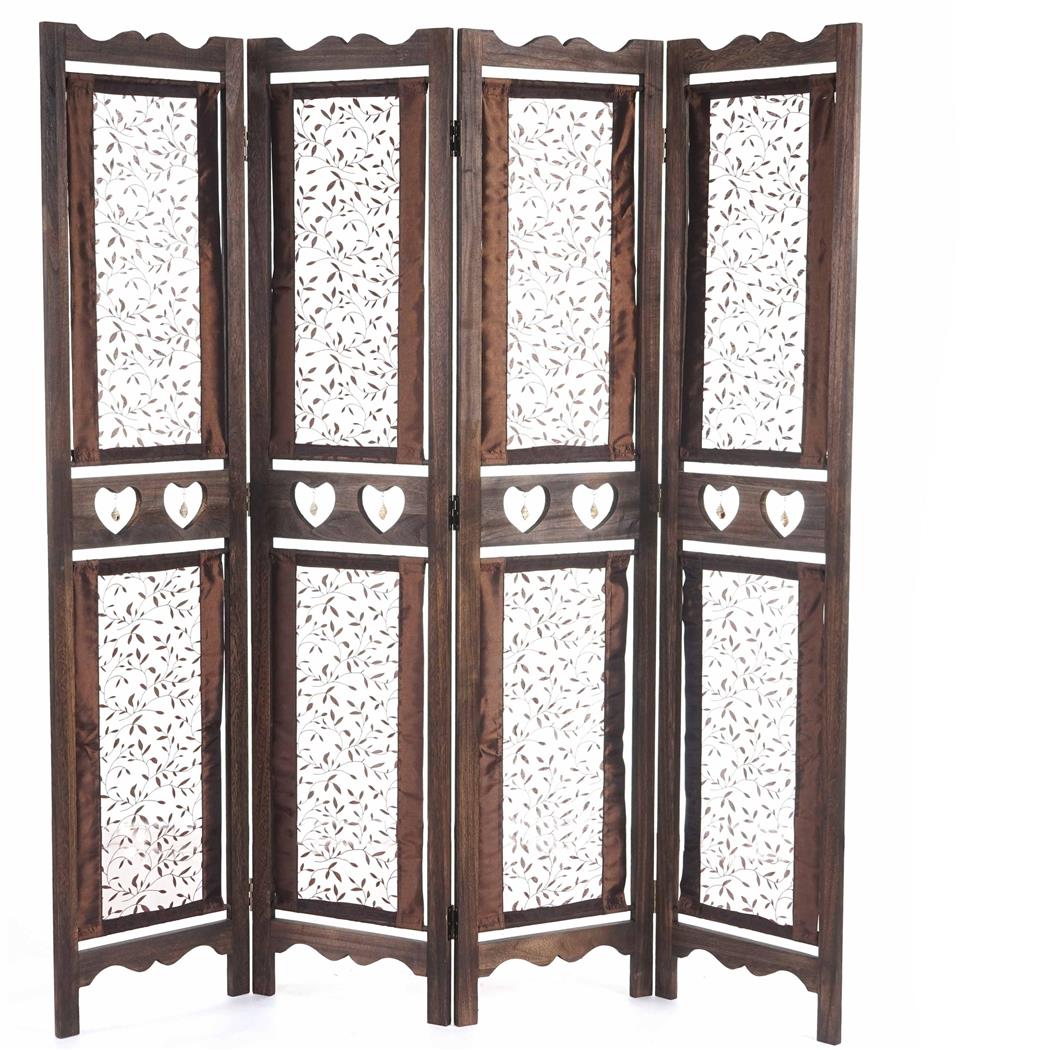 Paravento a 4 pannelli HADAR, cm 170x160x2, Struttura in Legno Marrone con fodera in Tessuto