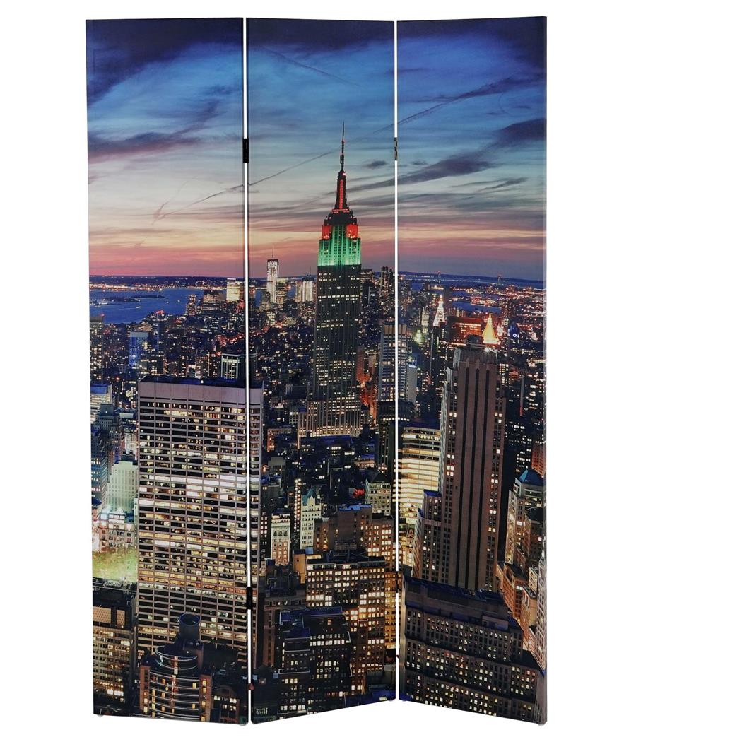 Paravento a 3 pannelli LED CITY, cm 180x120x2,5, Pratico e moderno, Struttura in Legno