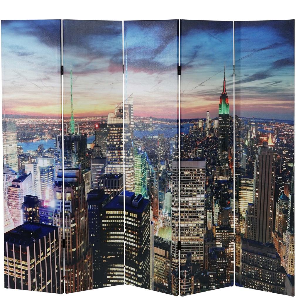Paravento a 5 pannelli LED CITY, 180x200x2,5cm, Struttura in Legno