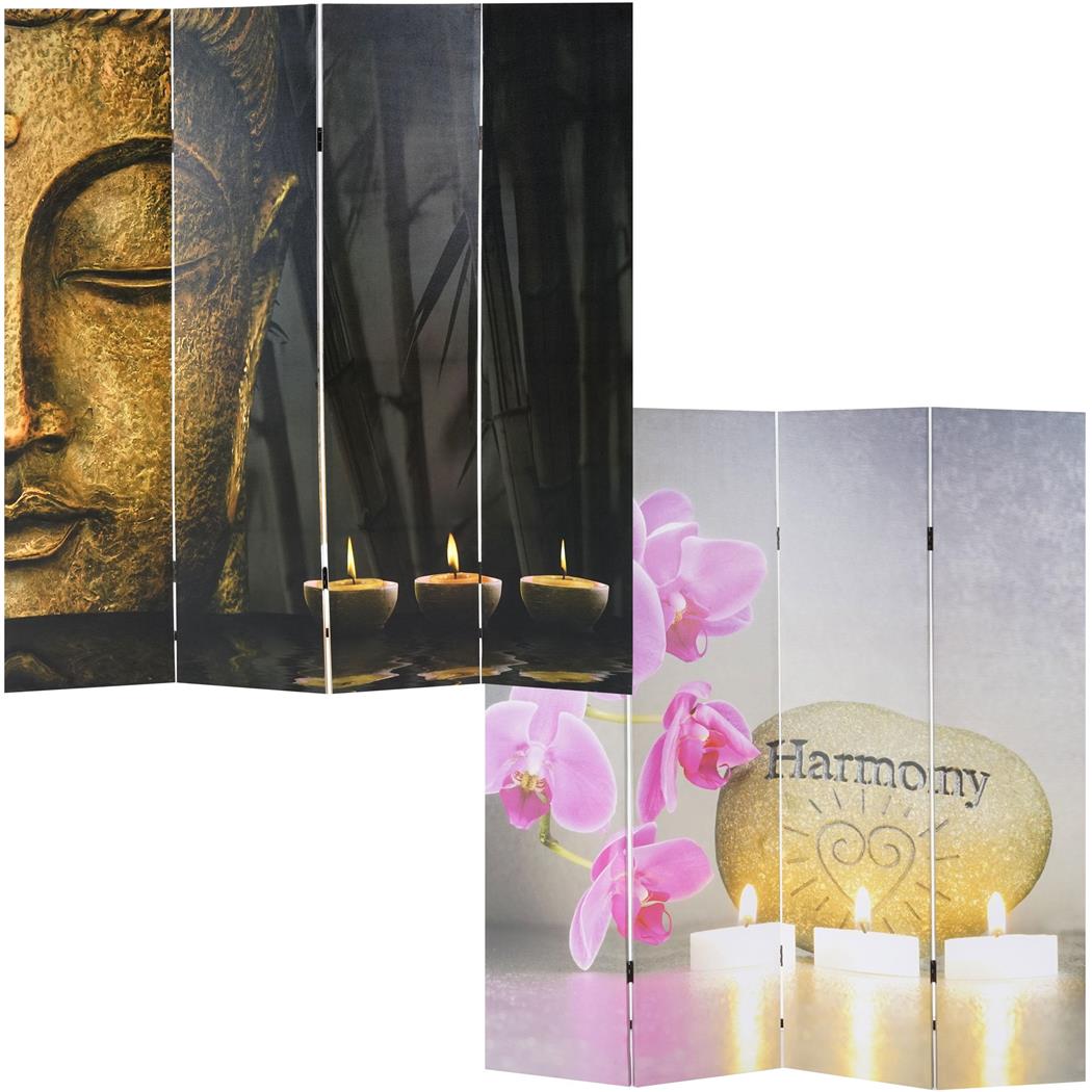 Paravento separé a 4 pannelli VINTAGE BUDDHA, 180x160x2,5cm, Legno
